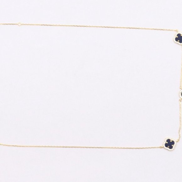 New RACHEL ZOE 18K Gold Silver Blue Stone Three Clover Cubic Zirconia Necklace - Picture 8 of 10